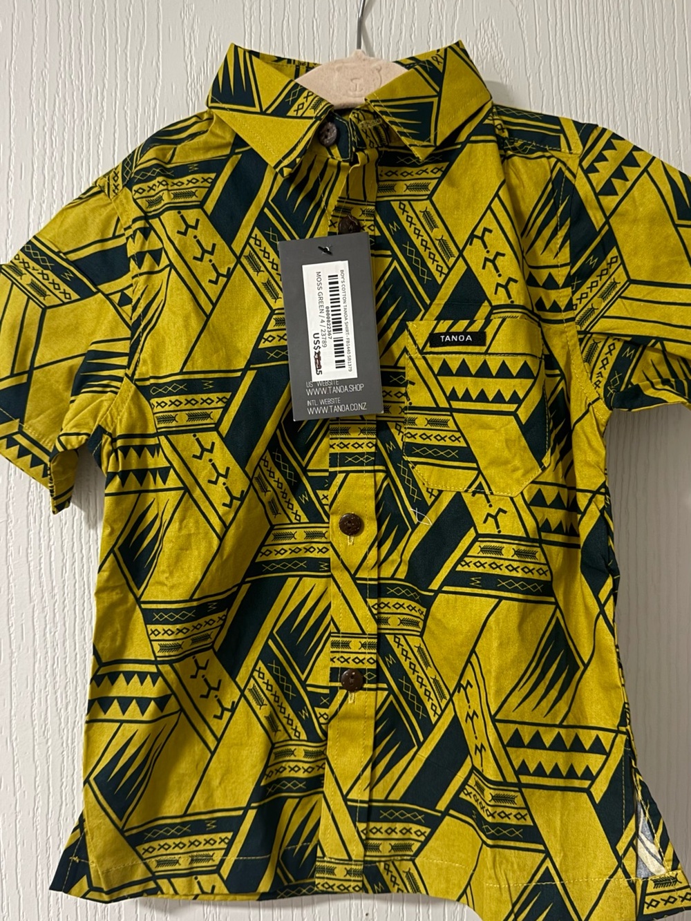 Tano Yellow and Dark Green Geometric Button-Down Shirt